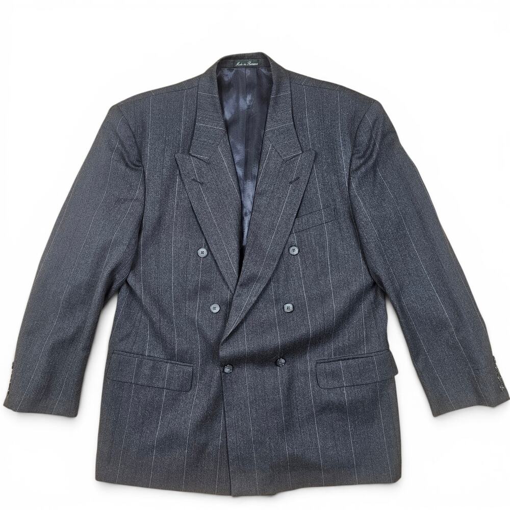 Hunting Horn J. Riggins 2 Pc Suit Mens 42R/35R VTG 90s Pinstripe Double Breasted